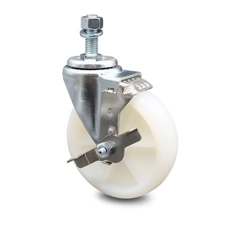 Service Caster 5 Inch Nylon Wheel Swivel 1/2 Inch Threaded Stem Caster with Brake SCC-TS20S514-NYS-TLB-121315